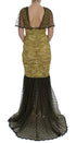 Yellow Black Floral Lace Ricamo Gown Dress