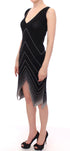 Black White Low V Neck Knitted Cocktail Dress