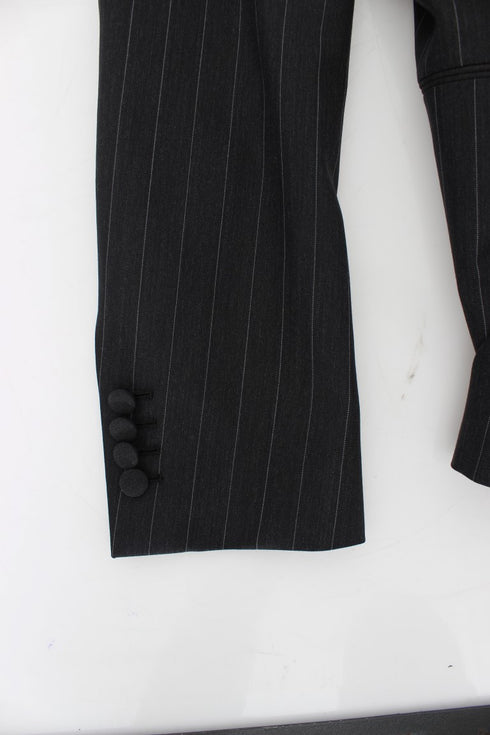 Gray Striped Slim Fit Wool Blazer