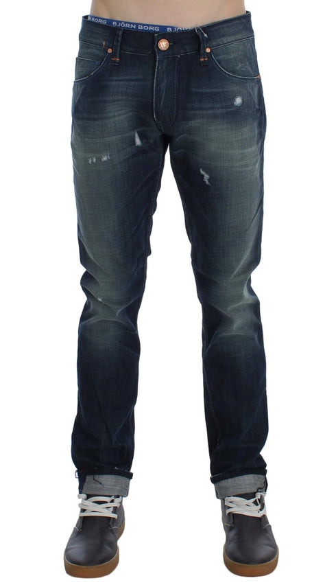 Blue Wash Cotton Denim Slim Fit Jeans