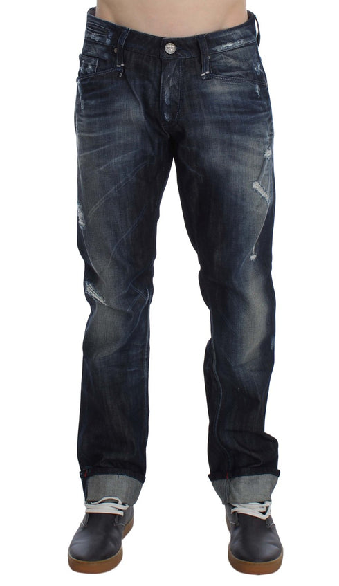 Blue Cotton Regular Straight Fit Jeans