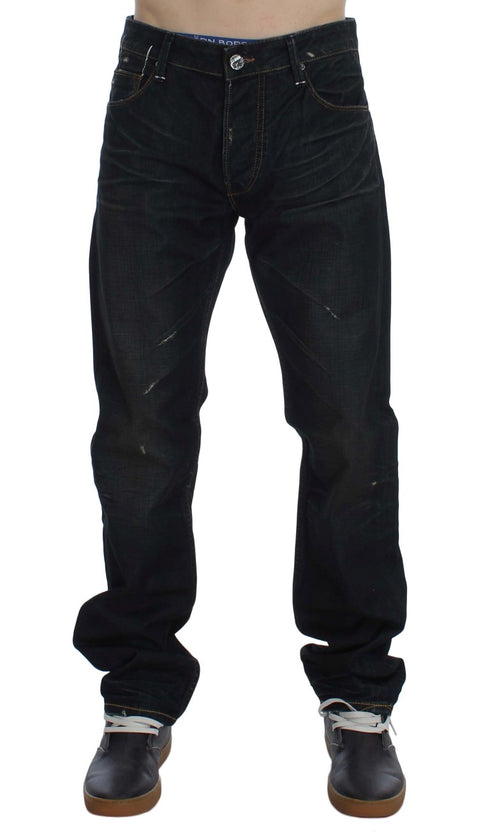 Blue Wash Cotton Denim Straight Fit Jeans