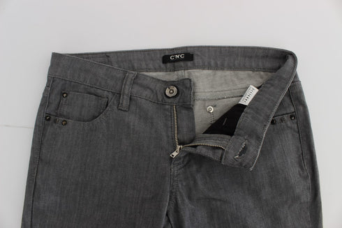 Gray Cotton Blend Slim Fit Jeans