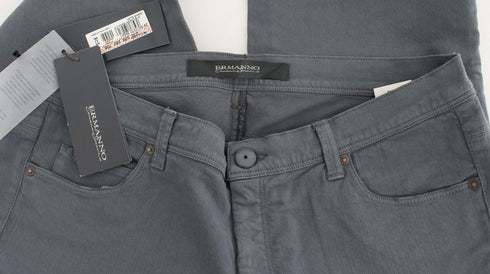 Blue Cotton Blend Slim Fit Bootcut Jeans