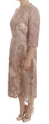 Pink Silk Lace Ricamo Shift Gown Dress