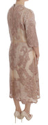 Pink Silk Lace Ricamo Shift Gown Dress