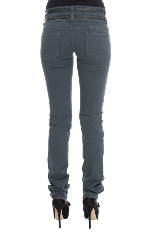 Blue Cotton Blend Slim Fit High Waist Jeans