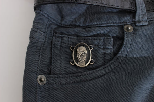 Blue Cotton Blend Slim Fit High Waist Jeans