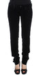 Black Viscose Blend Velvet Slim Fit Pants
