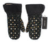 Gray Wool Shearling Studded Green Leopard Gloves