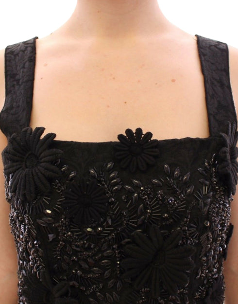Black floral crystal embedded dress