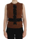 Brown Wool Black Lace Vest Sweater Top