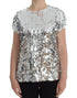 Silver Sequined Crewneck Blouse T-shirt Top