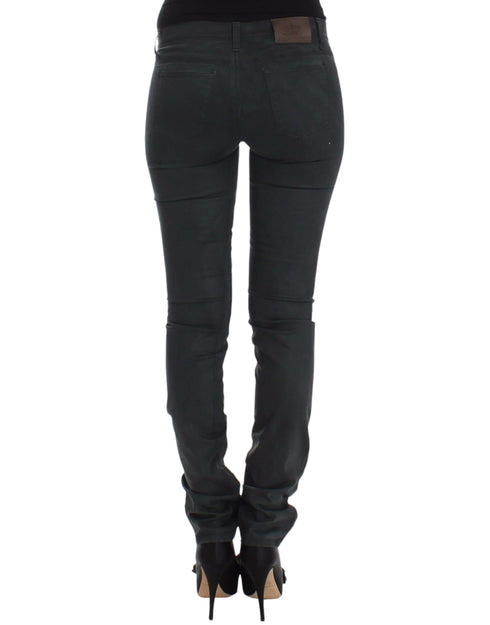 Green Slim Jeans Denim Pants Straight Leg Stretch