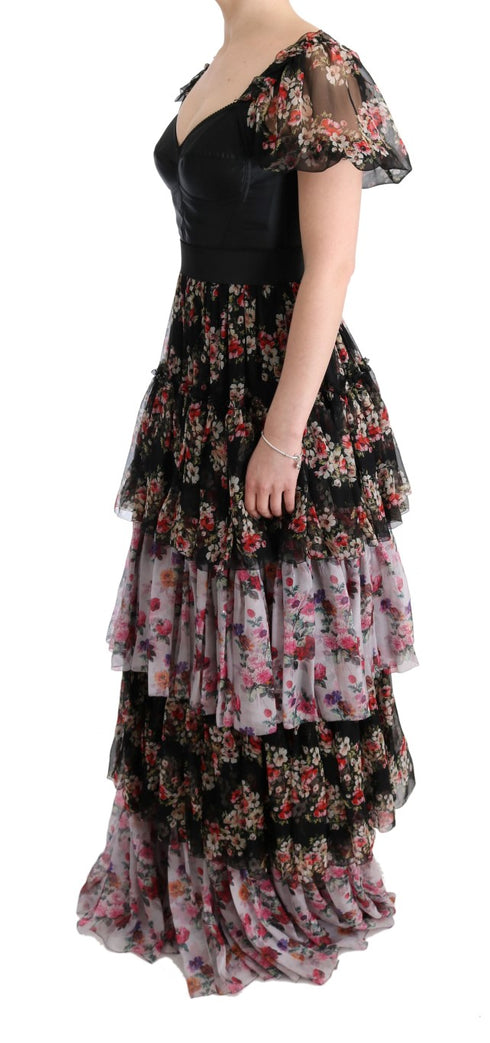 Multicolor Silk Stretch Floral Shift Long Dress