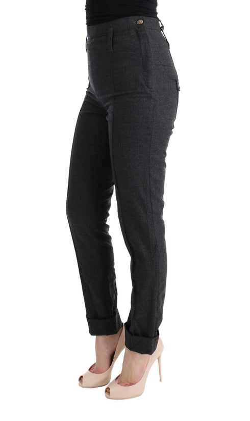 Gray Virgin Wool Skinny Casual Pants