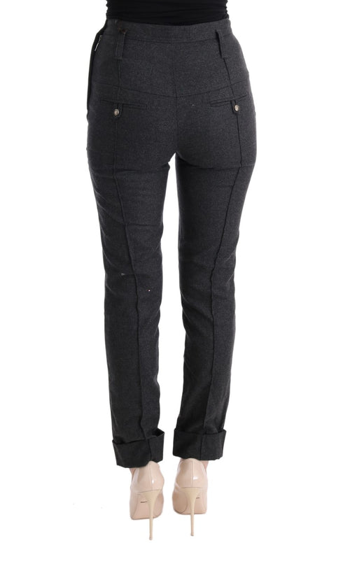 Gray Virgin Wool Skinny Casual Pants