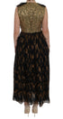 Black Silk Brown Fringes A-Line Dress