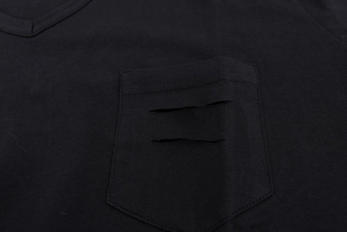 Blue Cotton V-neck T-Shirt