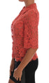 Orange Crystal Buttons Floral Lace Blouse