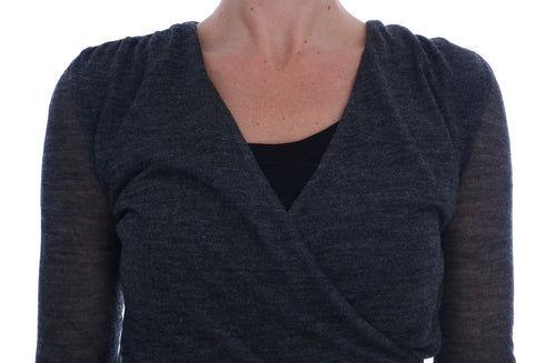 Gray Wool Lace Top Long Sleeved T-shirt