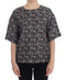 Gray Gold Key Print Silk Blouse T-shirt
