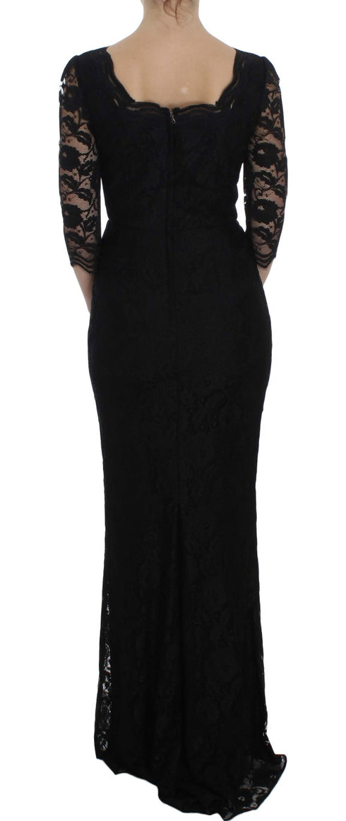 Black Floral Lace Long Ball Maxi Dress