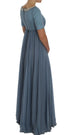 Blue Silk Crystal Sheath Gown Ball Dress