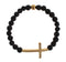 Lava Stone Gold Clear CZ Cross 925 Silver Bracelet
