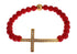 Red Coral Gold CZ Cross 925 Silver Bracelet