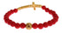 Red Coral Gold CZ Cross 925 Silver Bracelet